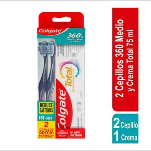 Crema Colgate Total + 2 Cepillos x 360gr